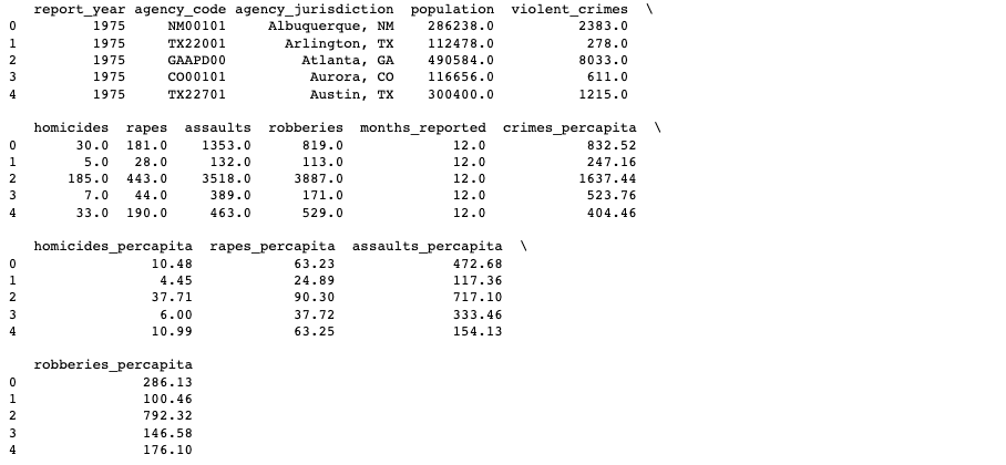 report dataframe